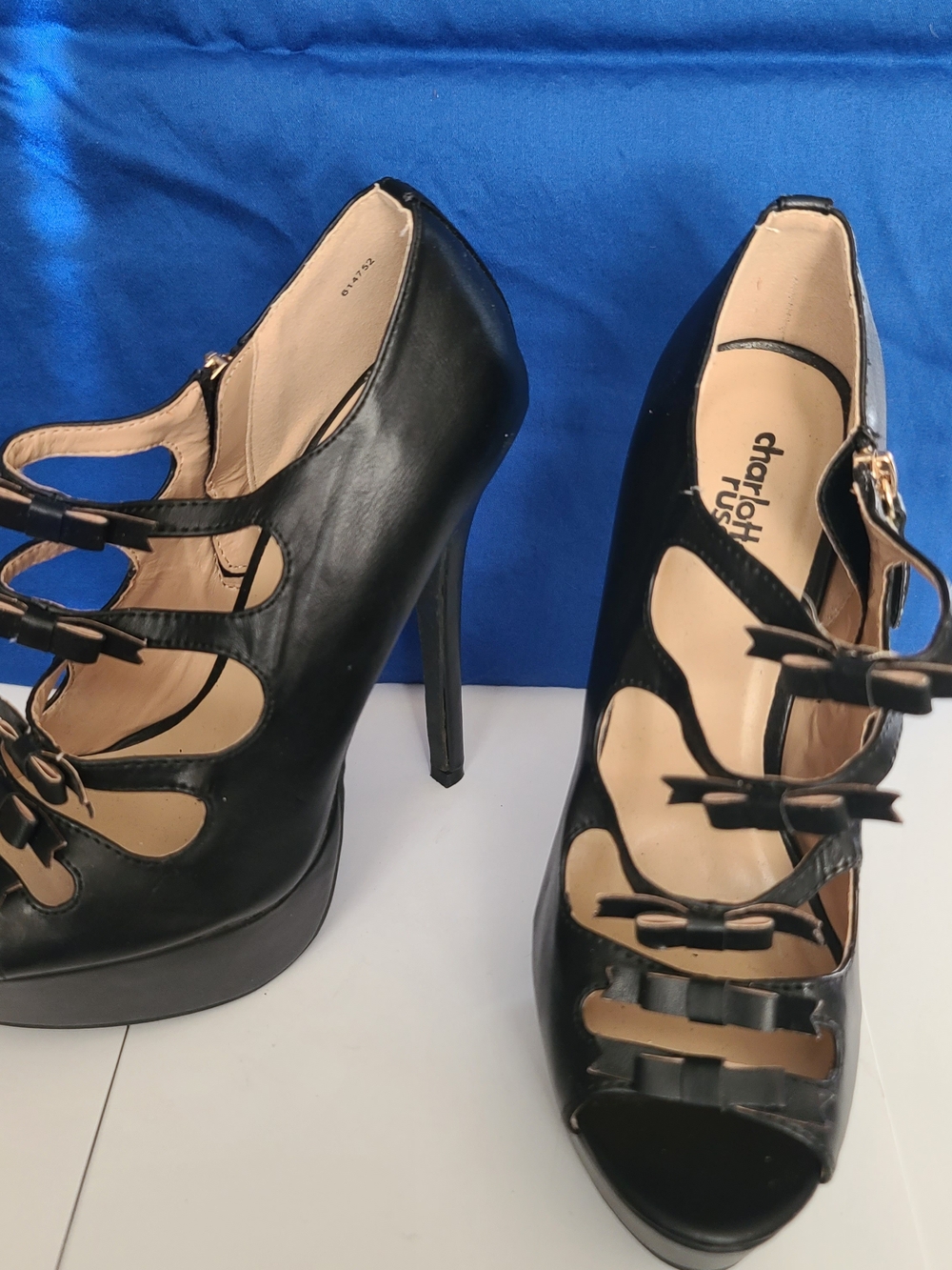 Charlotte Russe Black Strappy Bow Platform Stiletto Heels